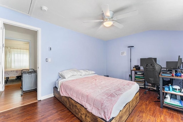 18 Cannongate Rd Unit 68, Tyngsborough, MA 01879 - bedroom featuring wood finished floors, an office area, lofted ceiling, baseboards, and a ceiling fan