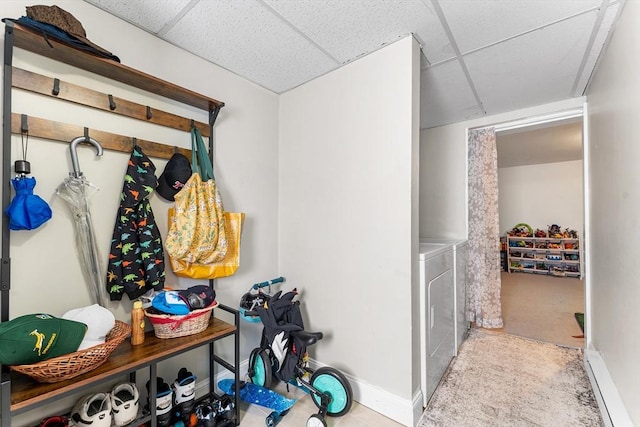 18 Cannongate Rd Unit 68, Tyngsborough, MA 01879 - mudroom with washing machine and dryer, a paneled ceiling, carpet flooring, and baseboards
