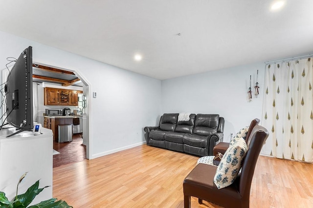 18 Cannongate Rd Unit 68, Tyngsborough, MA 01879 - living area featuring arched walkways, light wood-type flooring, recessed lighting, and baseboards