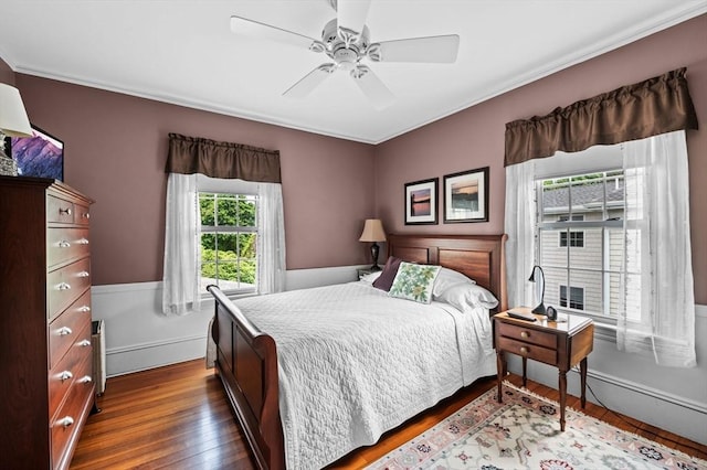 18 E St, Beverly, MA 01915 - bedroom with dark wood-type flooring, a ceiling fan, and ornamental molding