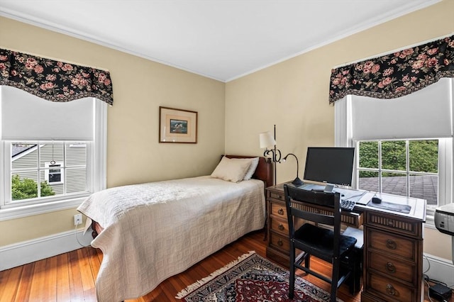 18 E St, Beverly, MA 01915 - bedroom featuring wood finished floors, crown molding, an office area, and baseboards