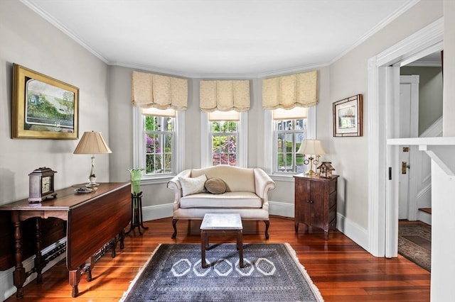 18 E St, Beverly, MA 01915 - living area with wood finished floors, ornamental molding, and baseboards