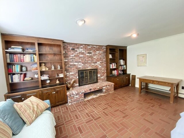 54 Hilltop St, Quincy, MA 02169 - living room with brick patterned flooring and a fireplace