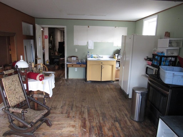 kitchen with a sink, dark wood finished floors, and light countertops