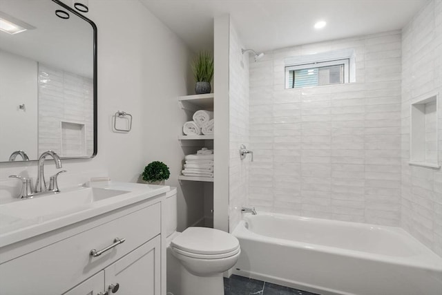 137-139 Crafts St, Newton, MA 02460 - full bath featuring toilet, vanity, shower / bathtub combination, and tile patterned flooring