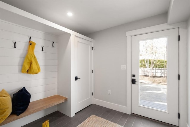 137-139 Crafts St, Newton, MA 02460 - mudroom with wood finish floors, recessed lighting, and baseboards
