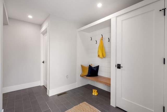 137-139 Crafts St, Newton, MA 02460 - mudroom featuring recessed lighting, baseboards, and dark wood finished floors