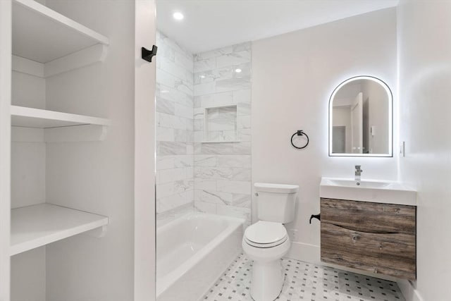 137-139 Crafts St, Newton, MA 02460 - bathroom featuring vanity, toilet, baseboards, and shower / bath combination
