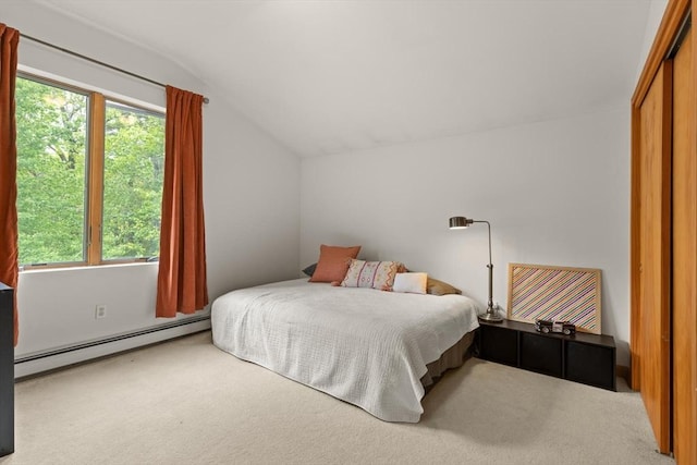 887 High Rock Rd, Fitchburg, MA 01420 - bedroom featuring lofted ceiling, a baseboard radiator, carpet, and a closet