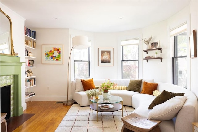 26 Moultrie St Unit 26, Boston, MA 02124 - living area featuring plenty of natural light, wood finished floors, a fireplace, and baseboards