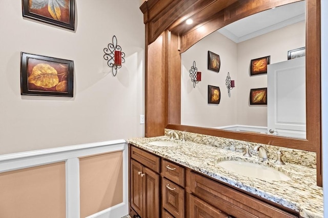 33 Moniz Dr, Westport, MA 02790 - full bath featuring double vanity and ornamental molding