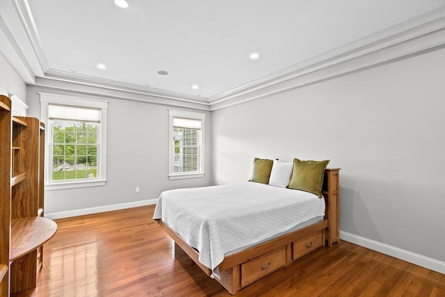 33 Moniz Dr, Westport, MA 02790 - bedroom featuring baseboards, wood finished floors, recessed lighting, and a raised ceiling