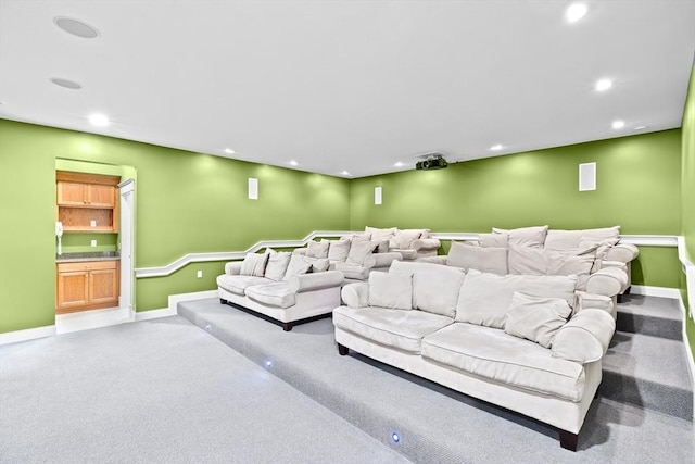 33 Moniz Dr, Westport, MA 02790 - carpeted home theater with recessed lighting and baseboards
