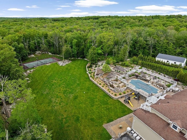 33 Moniz Dr, Westport, MA 02790 - aerial view of a heavily wooded area and a pool area