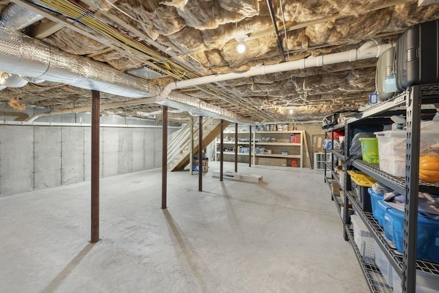 view of unfinished basement