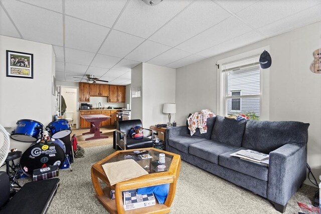 19 Park St, Webster, MA 01570 - living area featuring a paneled ceiling and carpet flooring