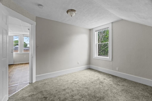 19 Park St, Webster, MA 01570 - additional living space featuring a textured ceiling, carpet, lofted ceiling, and baseboards