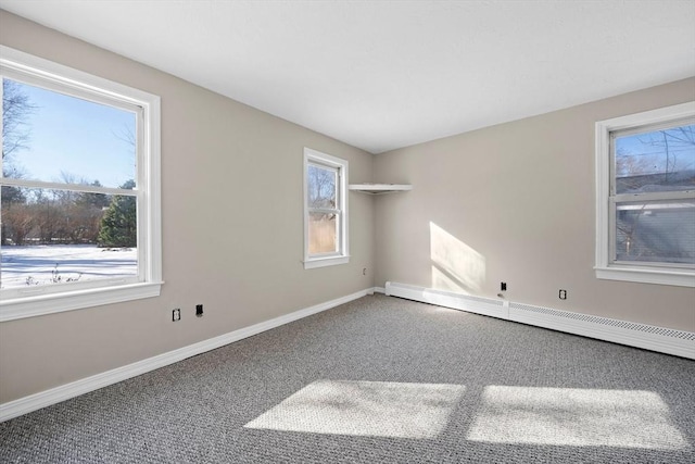 spare room featuring a baseboard radiator and carpet flooring