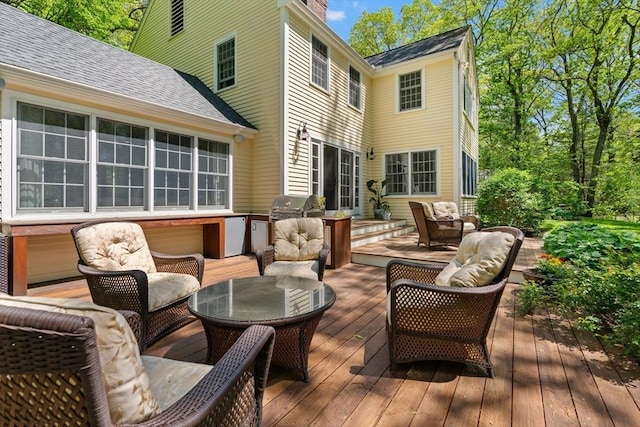 63 Claypit Hill Rd, Wayland, MA 01778 - wooden terrace with an outdoor living space and area for grilling