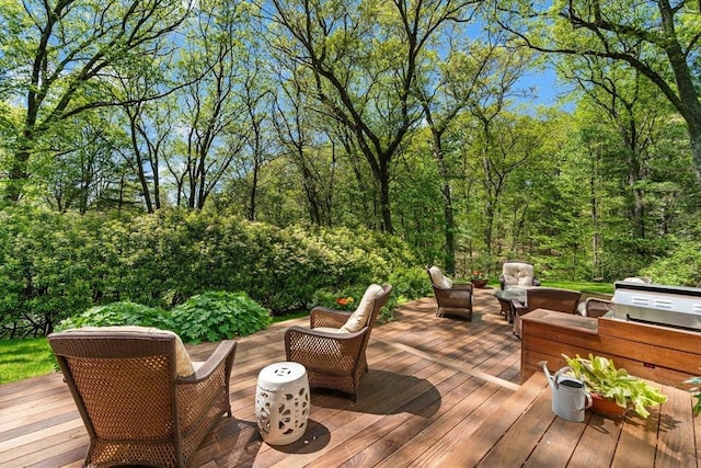 63 Claypit Hill Rd, Wayland, MA 01778 - deck with an outdoor living space and a wooded view