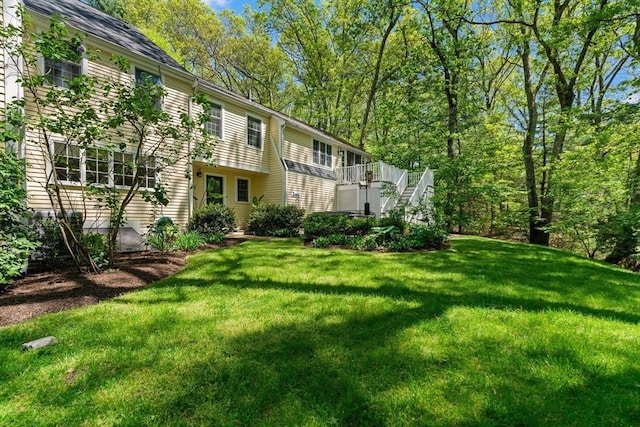 63 Claypit Hill Rd, Wayland, MA 01778 - view of grassy yard with stairs