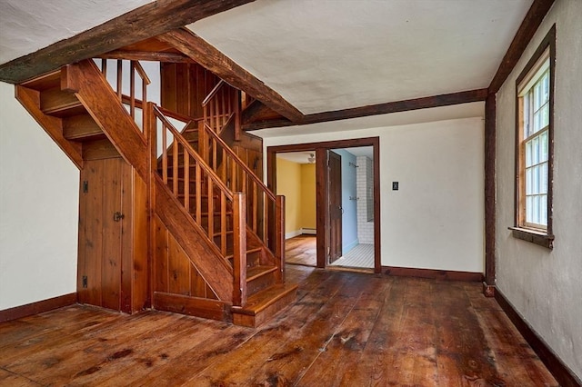40 Whately Glen Rd, Conway, MA 01341 - stairway with hardwood / wood-style floors and a baseboard radiator