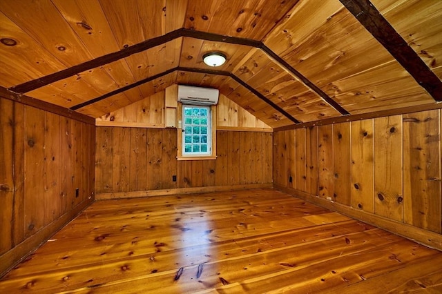 40 Whately Glen Rd, Conway, MA 01341 - bonus room with wood-type flooring, wood ceiling, vaulted ceiling, wood walls, and a wall mounted AC