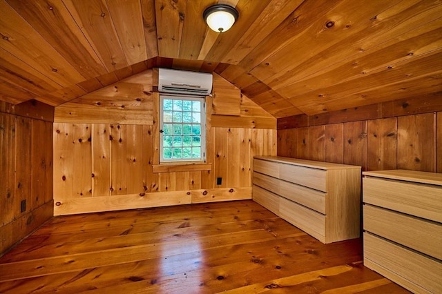 40 Whately Glen Rd, Conway, MA 01341 - bonus room featuring a wall mounted AC, wood ceiling, wooden walls, vaulted ceiling, and hardwood / wood-style flooring