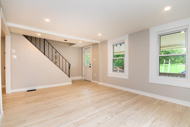 67 Thatcher St, Brockton, MA 02302 - entryway with stairway, light wood-type flooring, baseboards, and recessed lighting