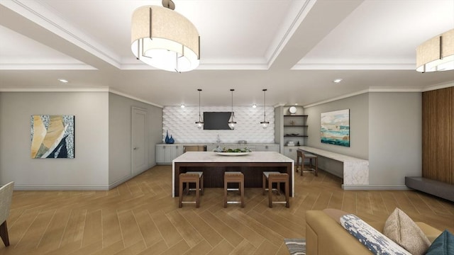 130 Broad Reach Unit 409, Weymouth, MA 02191 - dining space featuring baseboards, crown molding, recessed lighting, and light wood finished floors