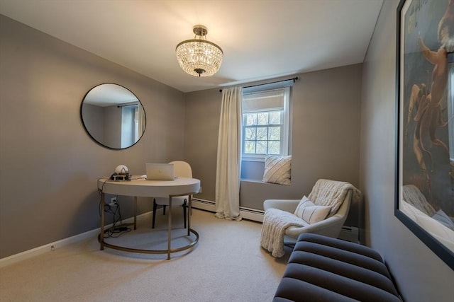 37 Hillcrest Ave, Methuen, MA 01844 - carpeted home office featuring a chandelier, baseboards, and baseboard heating