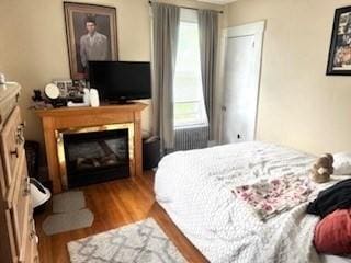 59-61 Waite St, Malden, MA 02148 - bedroom featuring multiple windows, wood finished floors, and a glass covered fireplace