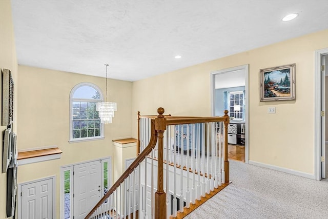 4 Kattail Rd, Hudson, MA 01749 - corridor with an upstairs landing, a chandelier, and recessed lighting