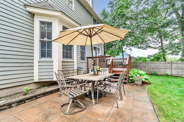 4 Kattail Rd, Hudson, MA 01749 - fenced backyard featuring outdoor dining space, a patio, and a deck