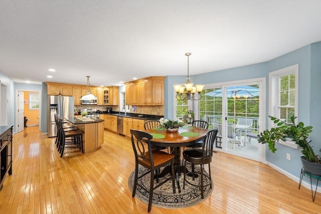16 Preserve Way, Sturbridge, MA 01566 - dining area featuring light wood-style floors, a chandelier, baseboards, and recessed lighting