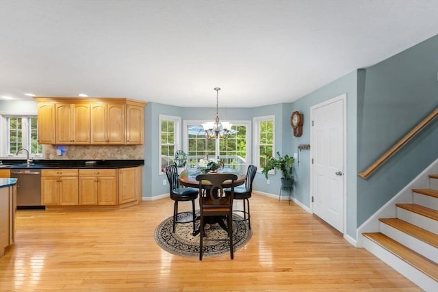 16 Preserve Way, Sturbridge, MA 01566 - dining room featuring stairs, a chandelier, light wood finished floors, baseboards, and recessed lighting
