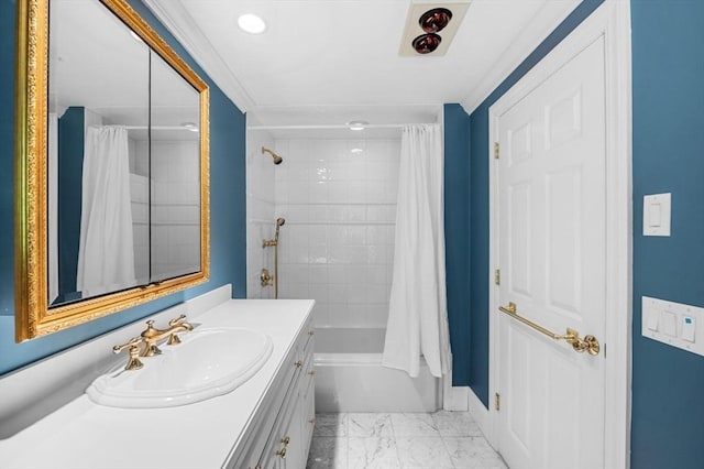 38 Lincoln Cir E, Andover, MA 01810 - full bath featuring vanity, marble finish floors, shower / bath combo, and recessed lighting