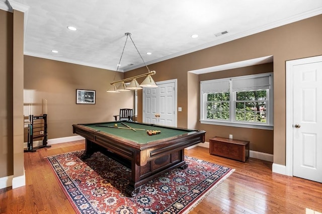 38 Lincoln Cir E, Andover, MA 01810 - game room featuring pool table, ornamental molding, wood finished floors, and recessed lighting