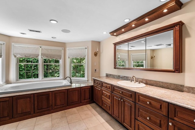 38 Lincoln Cir E, Andover, MA 01810 - bathroom featuring vanity, a garden tub, recessed lighting, and tile patterned floors