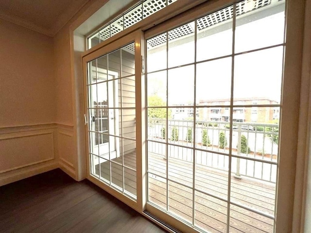 320 Middlesex Ave Unit B-204, Medford, MA 02155 - entryway featuring dark wood-style flooring, a decorative wall, and a wainscoted wall
