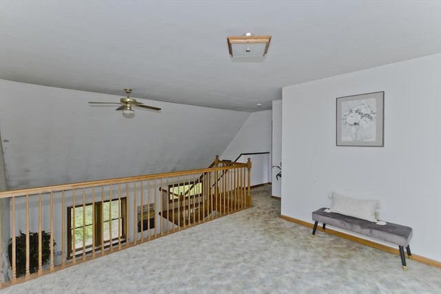 245 State Rd, Phillipston, MA 01331 - unfurnished room with an upstairs landing, a ceiling fan, carpet floors, and lofted ceiling