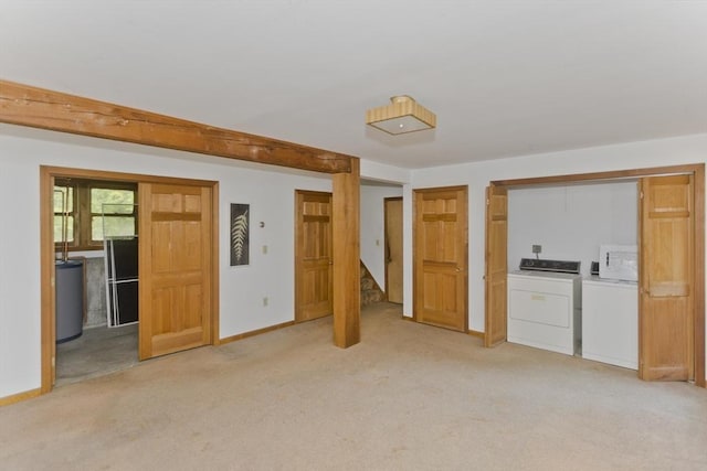 245 State Rd, Phillipston, MA 01331 - unfurnished living room featuring separate washer and dryer, light carpet, and stairway
