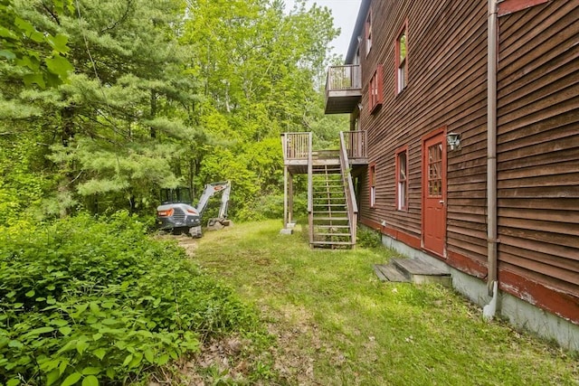 245 State Rd, Phillipston, MA 01331 - view of yard with stairs, a balcony, and a wooden deck