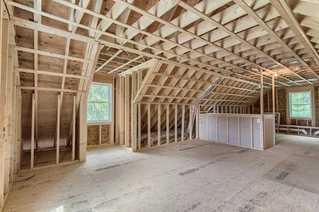 unfinished attic with a healthy amount of sunlight