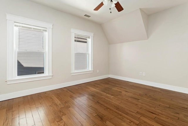 127-129 Franklin St, Malden, MA 02148 - additional living space featuring baseboards, hardwood / wood-style flooring, vaulted ceiling, and a ceiling fan