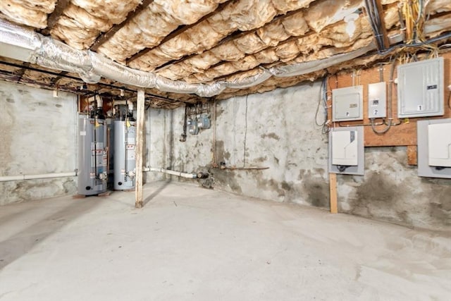 127-129 Franklin St, Malden, MA 02148 - unfinished below grade area featuring electric panel, water heater, and gas meter