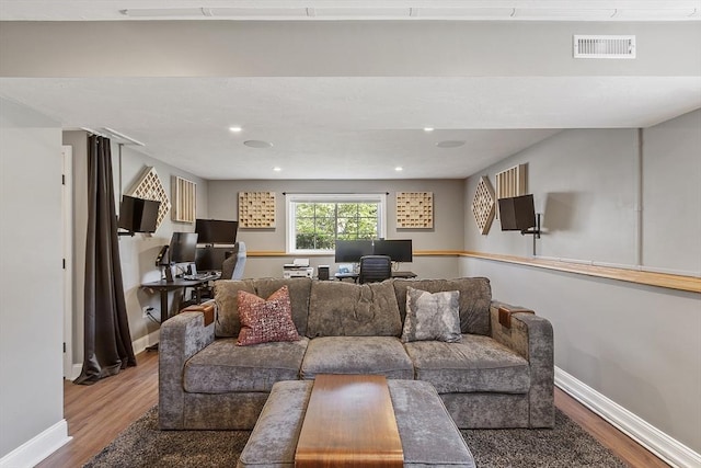 5 Holly Ter, Worcester, MA 01607 - living room with an office area, wood finished floors, and recessed lighting