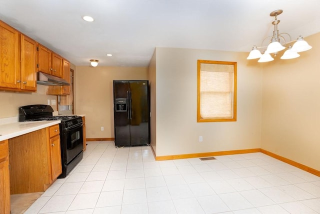 30 Royal St, Randolph, MA 02368 - kitchen featuring black appliances, under cabinet range hood, light countertops, brown cabinets, and baseboards