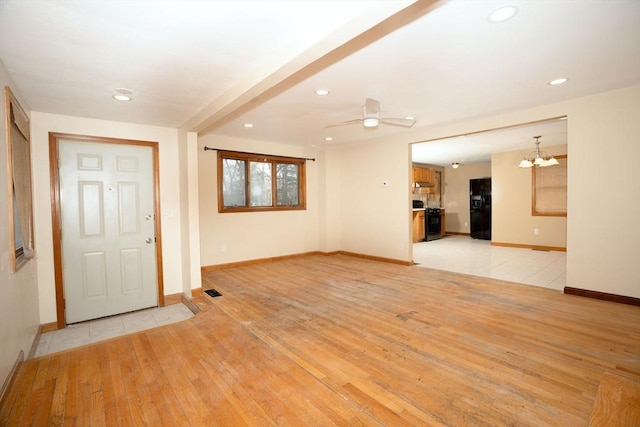 30 Royal St, Randolph, MA 02368 - unfurnished living room featuring a chandelier, light wood finished floors, baseboards, recessed lighting, and ceiling fan