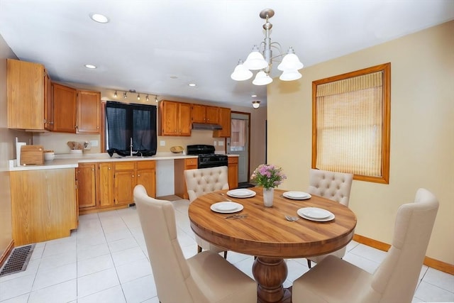 30 Royal St, Randolph, MA 02368 - dining area featuring a chandelier, baseboards, light tile patterned flooring, and recessed lighting